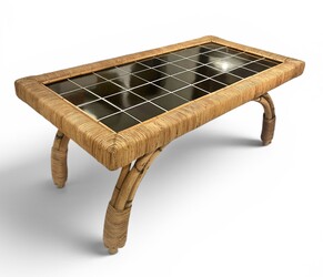 F 994 OB rattan and black ceramic tiles coffee table, 1950’s