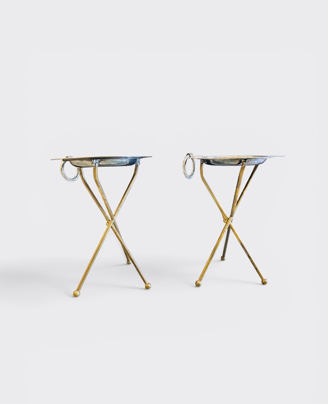 F 997 AG pair of side table collapsible brass and silver plated 