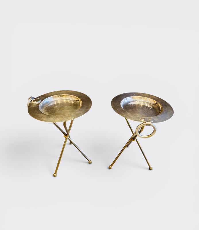 F 997 AG pair of side table collapsible brass and silver plated 