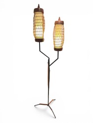 L 680 OB Wood and rattan floor lamp, 1950’s
