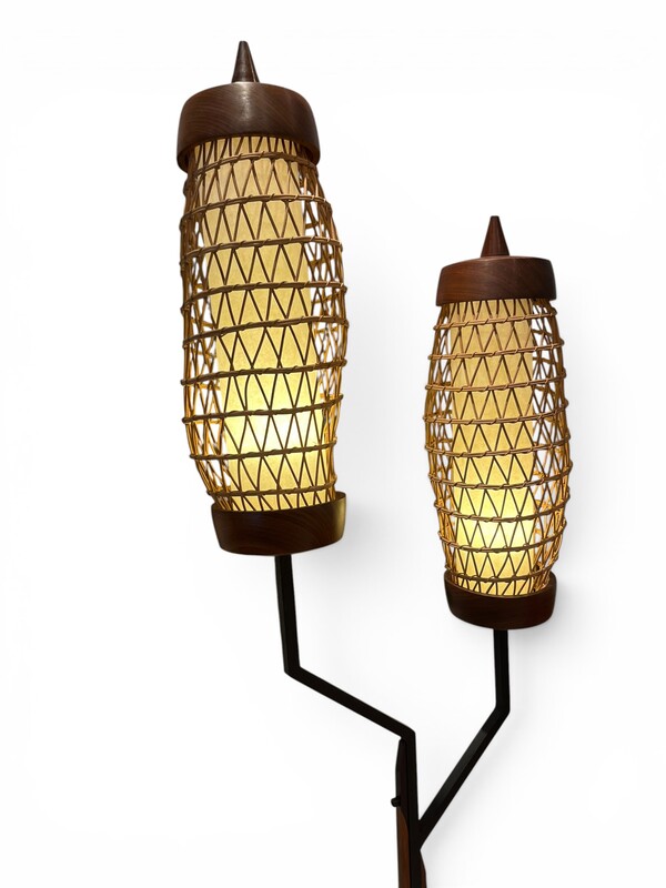 L 680 OB Wood and rattan floor lamp, 1950’s