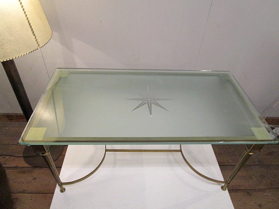 F 803 Apo Table basse bronze doré et verre sablé 1940 Attrib Ramsay
