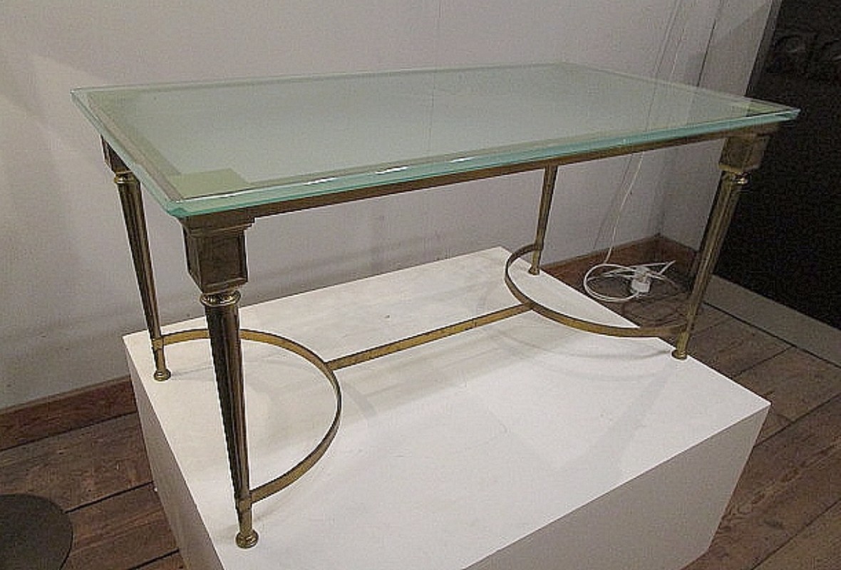F 803 Apo Table basse bronze doré et verre sablé 1940 Attrib Ramsay
