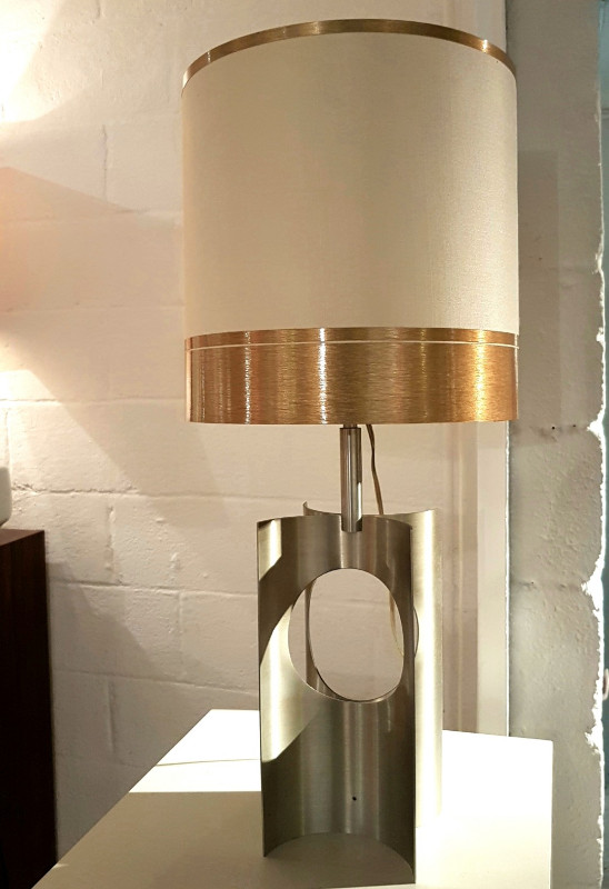 L 760 JC Lampe de salon alu brossé 1970 Abat jour d'origine