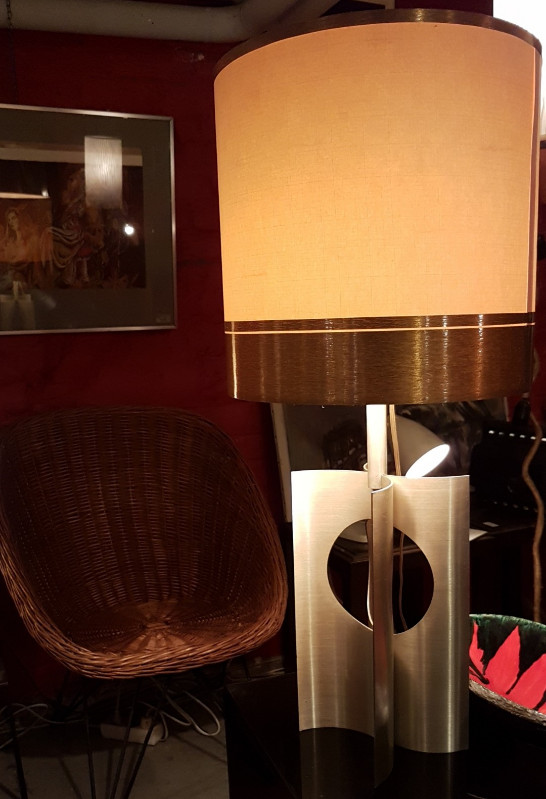 L 760 JC Lampe de salon alu brossé 1970 Abat jour d'origine