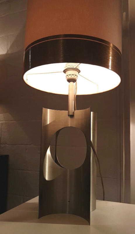 L 760 JC Lampe de salon alu brossé 1970 Abat jour d'origine