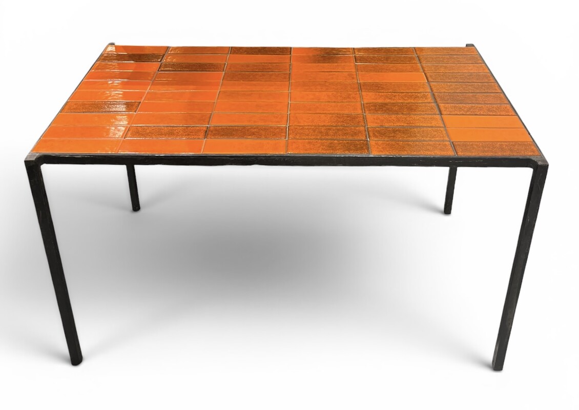 F 007 PJ orange ceramic tiles coffee table by MADO JOLAIN & ROBERT LEGRAND, 1960’s