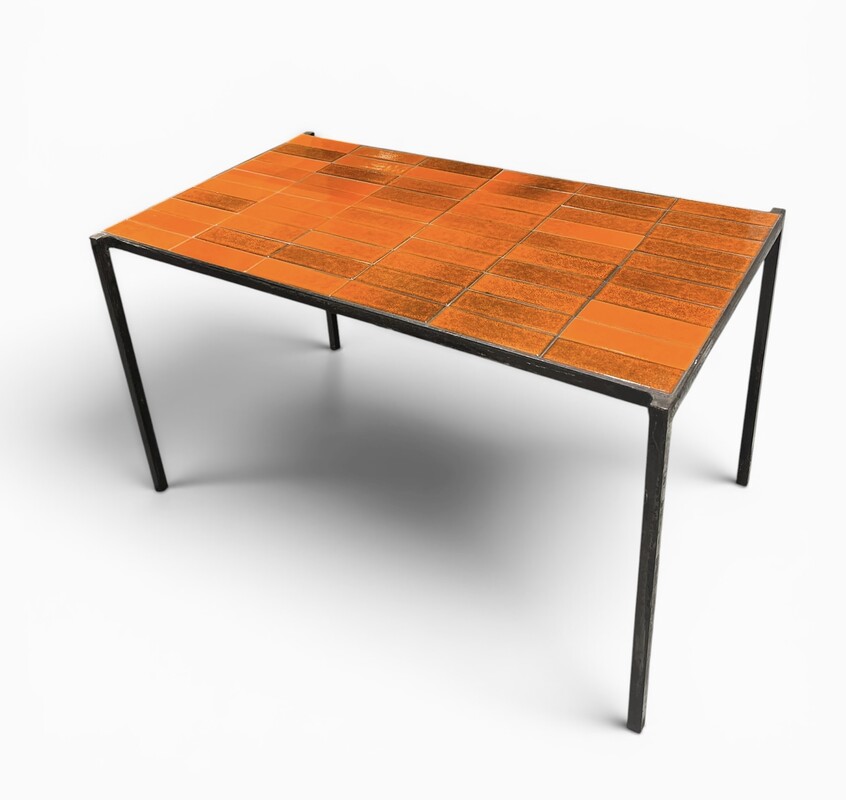 F 007 PJ orange ceramic tiles coffee table by MADO JOLAIN & ROBERT LEGRAND, 1960’s