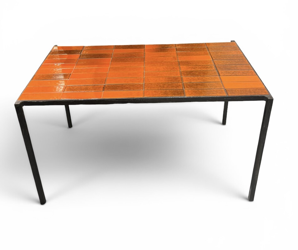 F 007 PJ orange ceramic tiles coffee table by MADO JOLAIN & ROBERT LEGRAND, 1960’s