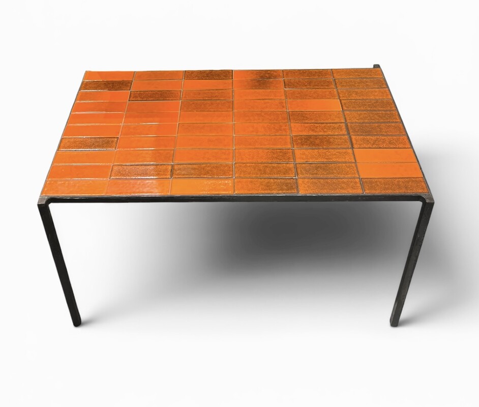 F 007 PJ orange ceramic tiles coffee table by MADO JOLAIN & ROBERT LEGRAND, 1960’s