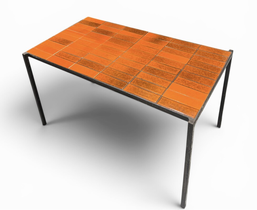 F 007 PJ orange ceramic tiles coffee table by MADO JOLAIN & ROBERT LEGRAND, 1960’s