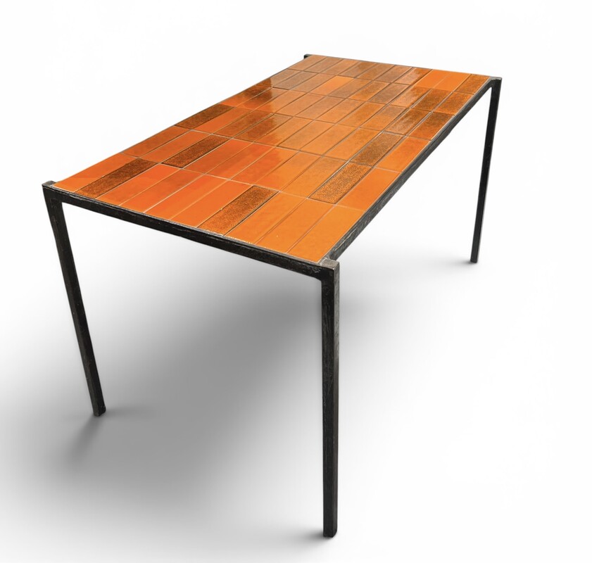 F 007 PJ orange ceramic tiles coffee table by MADO JOLAIN & ROBERT LEGRAND, 1960’s