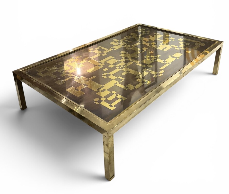 F 017 PL large brass coffee table by Willy Daro, 1970’s