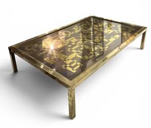 F 017 PL large brass coffee table by Willy Daro, 1970’s