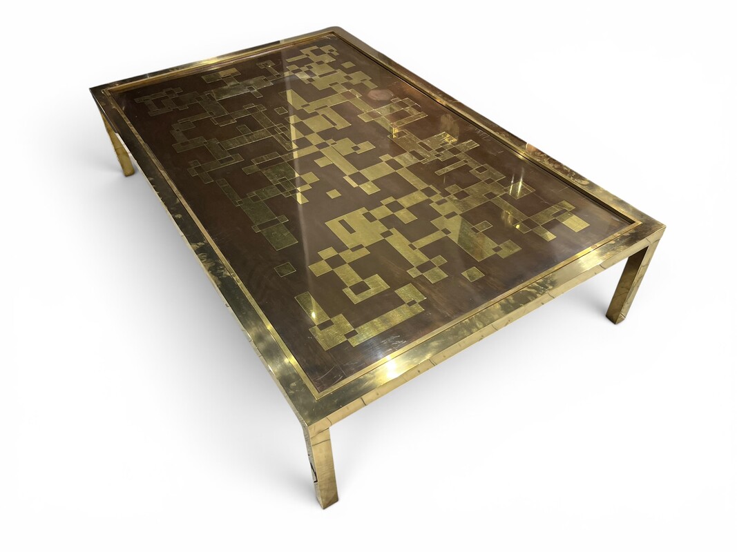 F 017 PL large brass coffee table by Willy Daro, 1970’s
