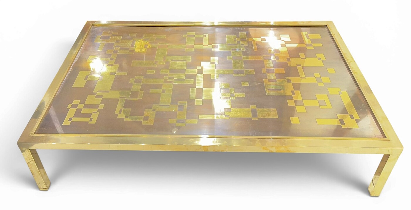 F 017 PL large brass coffee table by Willy Daro, 1970’s