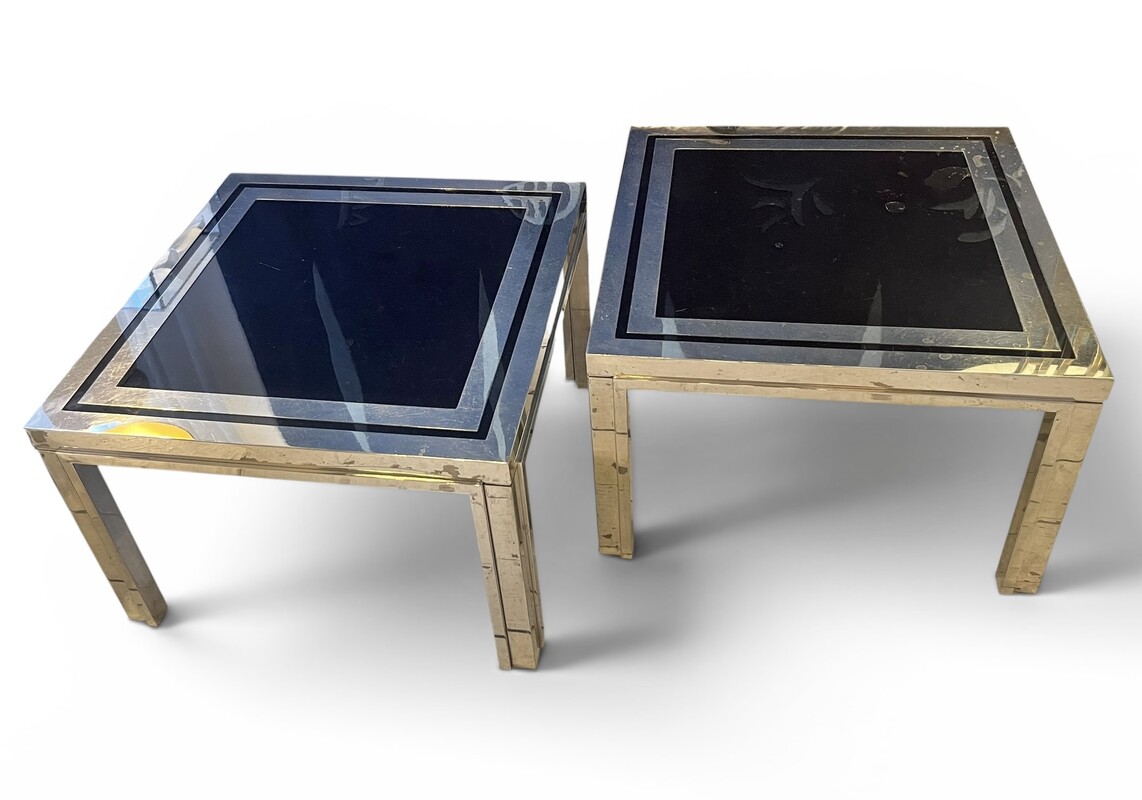 F 020 YD pair of chrome and black opaline side tables by Liwan's Roma, 1970’s
