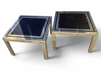 F 020 YD pair of chrome and black opaline side tables by Liwan's Roma, 1970’s