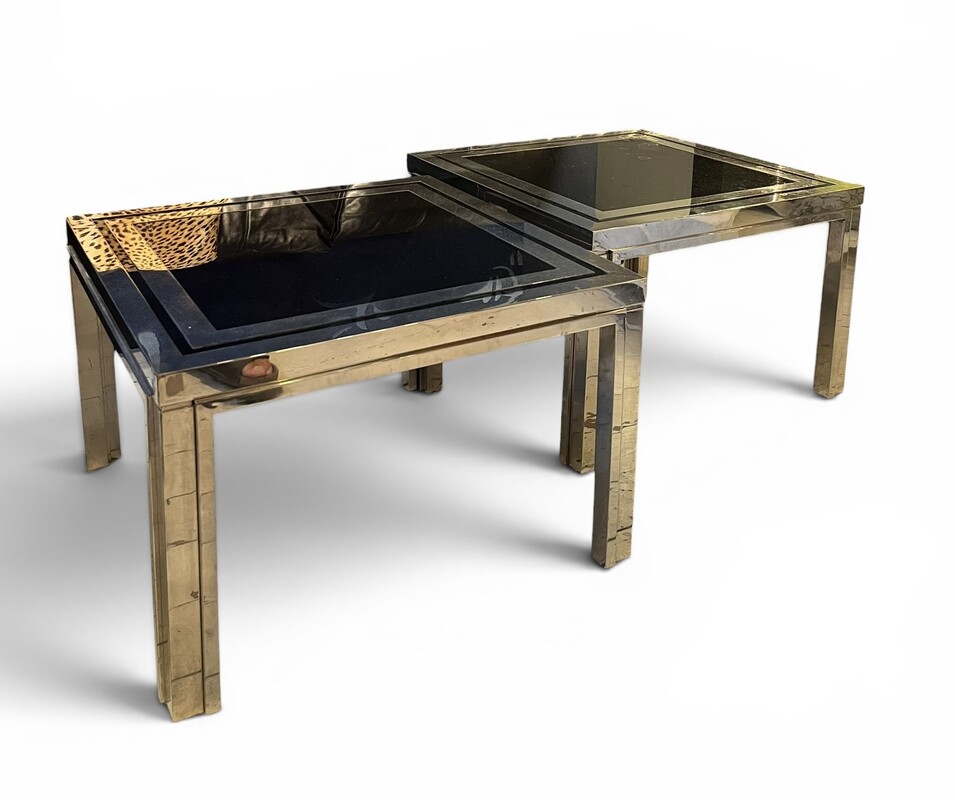F 020 YD pair of chrome and black opaline side tables by Liwan's Roma, 1970’s