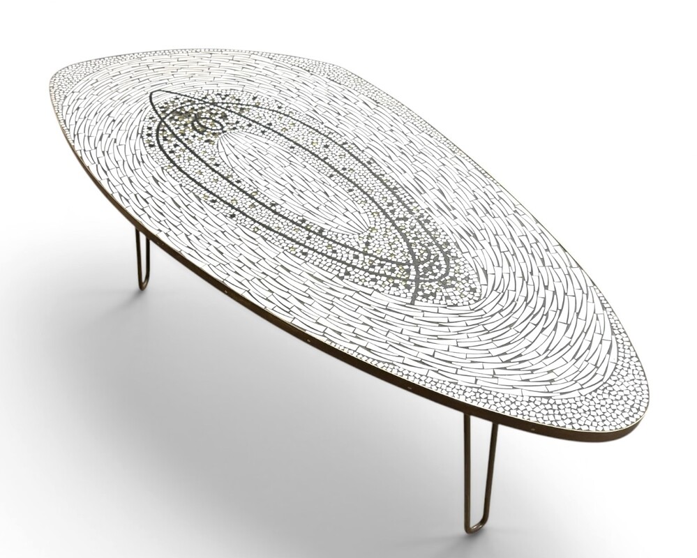 F 025 AG Coffee table by Berthold Muller mosaic glass and brass 