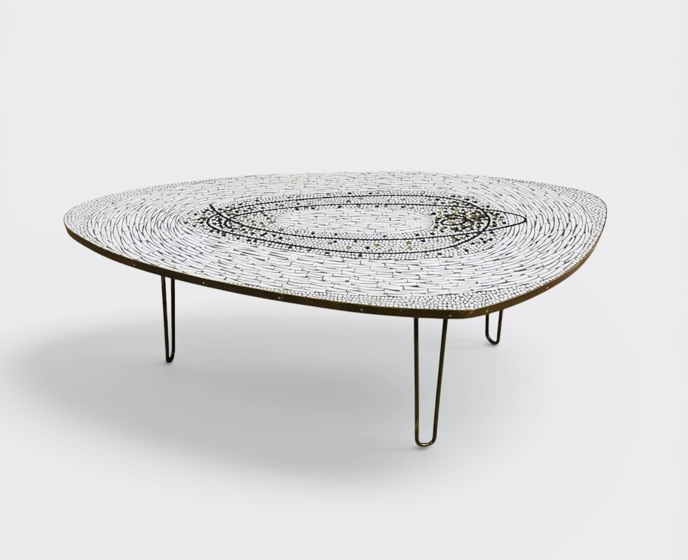 F 025 AG Coffee table by Berthold Muller mosaic glass and brass 