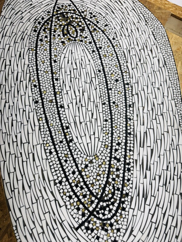 F 025 AG Coffee table by Berthold Muller mosaic glass and brass 