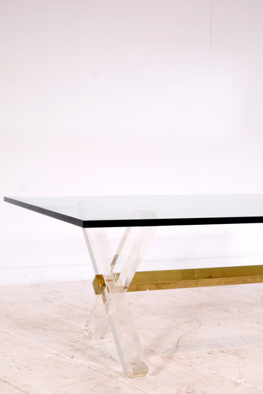 F 037 JC Coffee table brass, lucite and glass in the manner of Jansen, France 1980