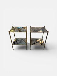 F 047 AG pair of brass side table with oxyde mirror