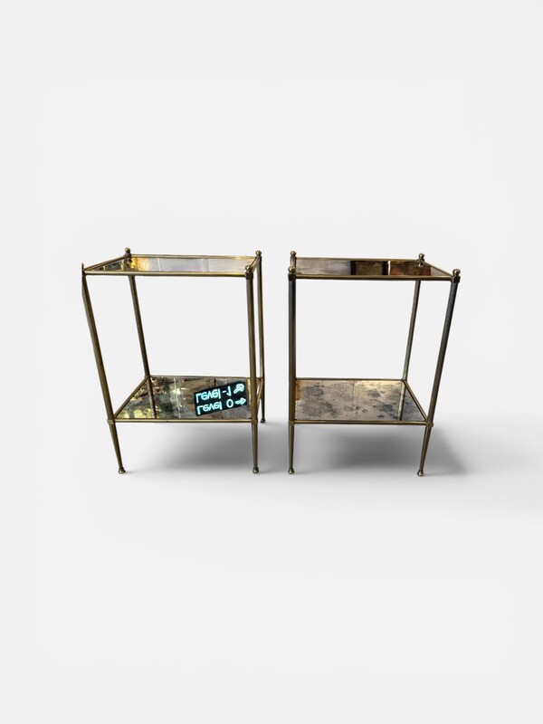 F 047 AG pair of brass side table with oxyde mirror