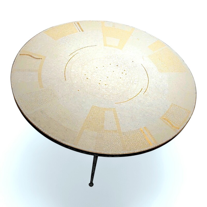 F 048 JC Mosaic and brass coffee table By Berthold Muller 1950s