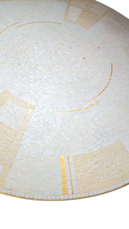 F 048 JC Mosaic and brass coffee table By Berthold Muller 1950s