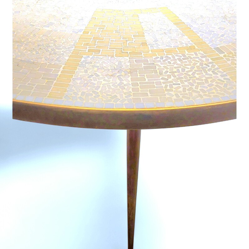 F 048 JC Mosaic and brass coffee table By Berthold Muller 1950s