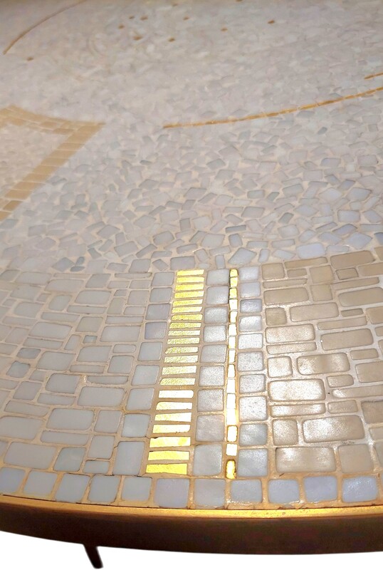 F 048 JC Mosaic and brass coffee table By Berthold Muller 1950s