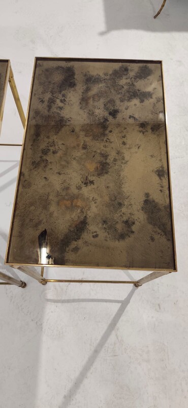 F 050 YO Pair of brass side table oxyde mirror