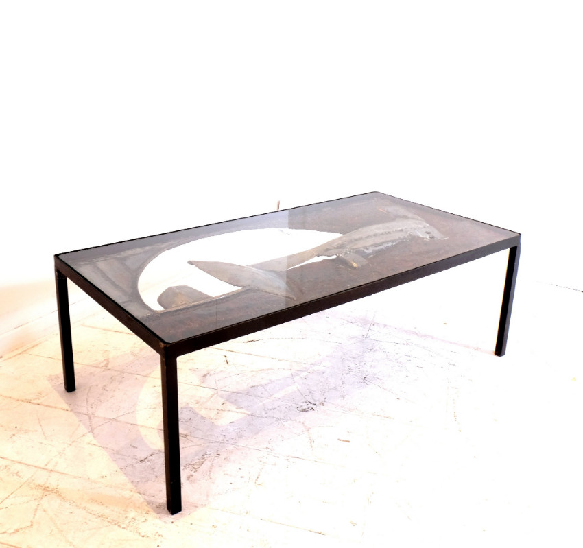 F 085 Apo Rare brutalist sculptural coffee table. Wrought iron signed by John Farnham USA 1964