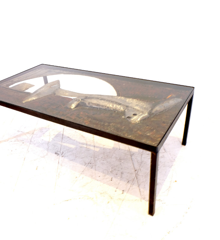 F 085 Apo Rare brutalist sculptural coffee table. Wrought iron signed by John Farnham USA 1964