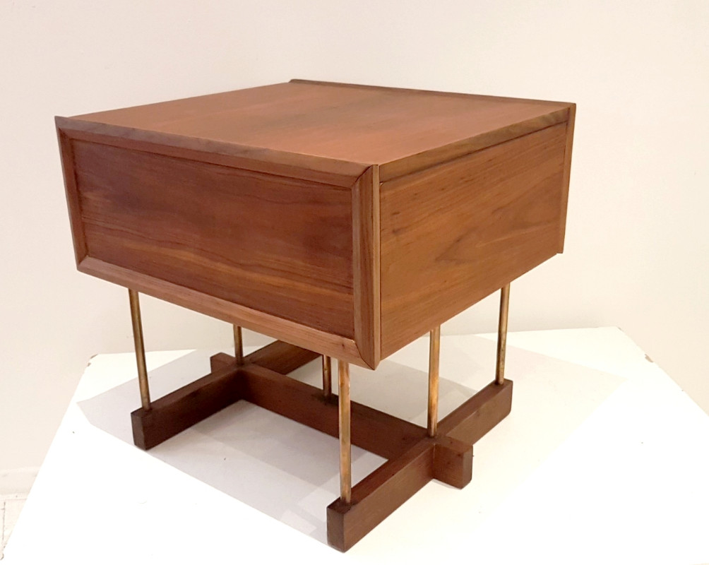 F 114 Apo Sofa end table by Russel Woodard. Wallnut andbrass. Usa 1950