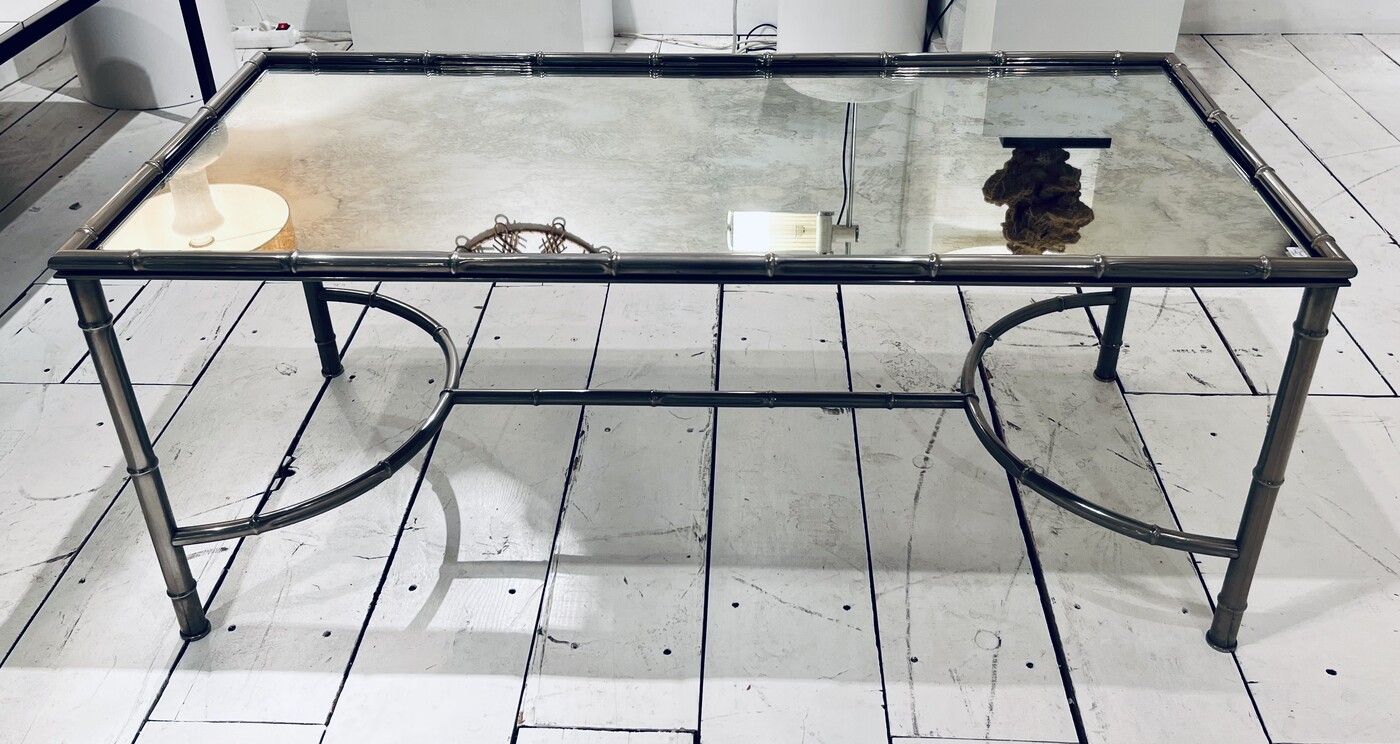 F 155 OB silver faux bambou coffee table, France, 1970’s
