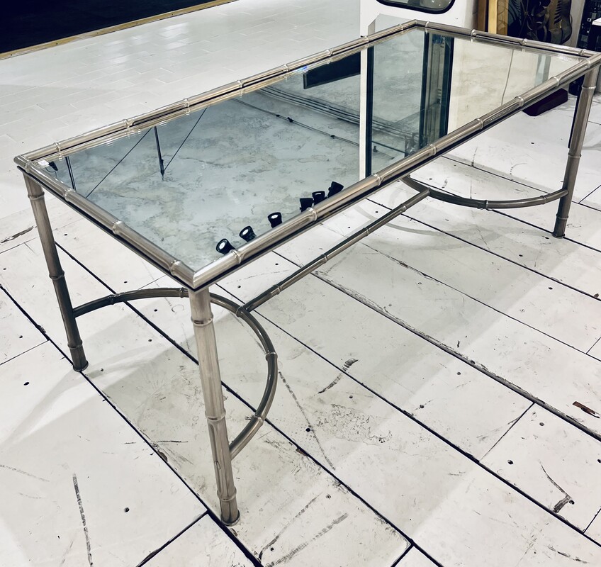 F 155 OB silver faux bambou coffee table, France, 1970’s