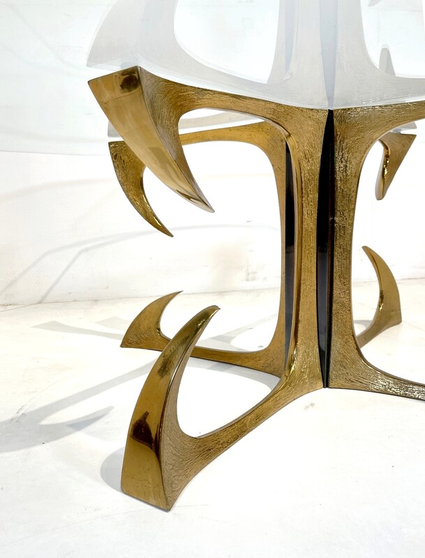 F 266 AG Gilt etched bronze coffee table by Willy Daro 1970s