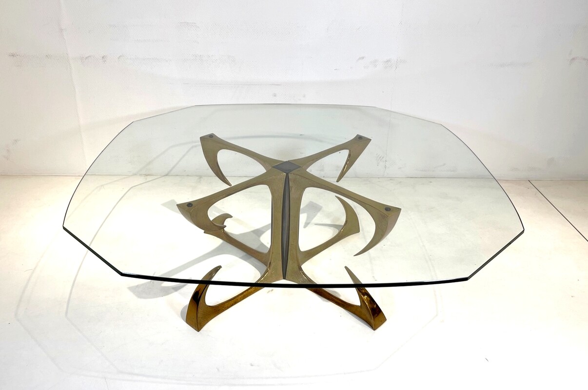 F 266 AG Gilt etched bronze coffee table by Willy Daro 1970s