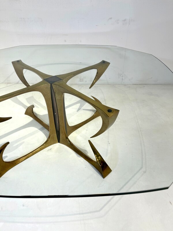 F 266 AG Gilt etched bronze coffee table by Willy Daro 1970s