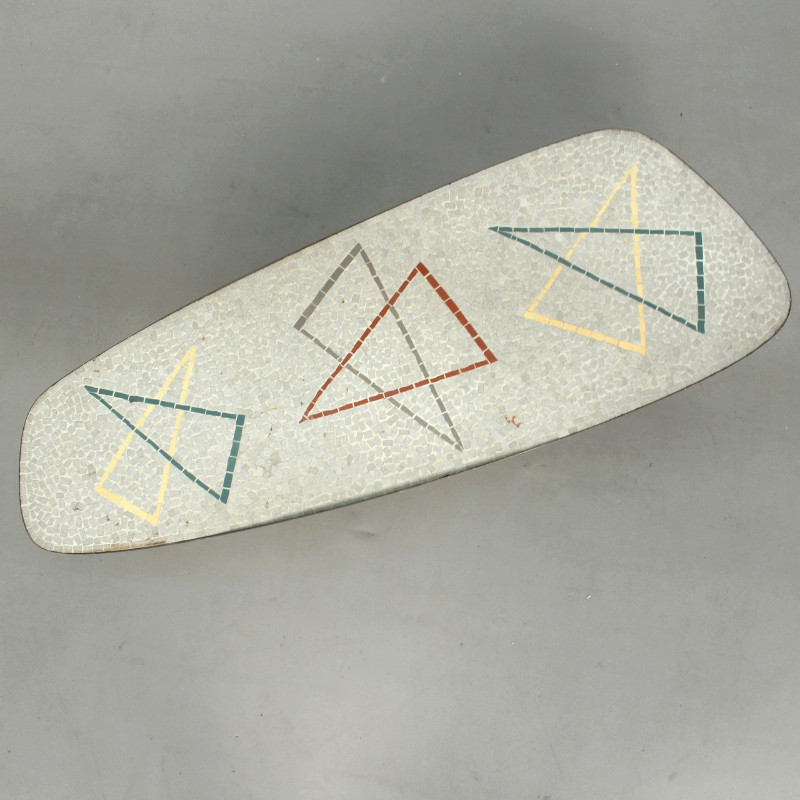 F 287 JC Mosaic and brass freeform coffee table Ca 1950