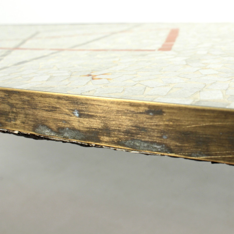 F 287 JC Mosaic and brass freeform coffee table Ca 1950