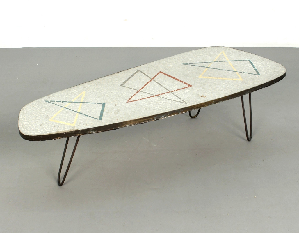 F 287 JC Mosaic and brass freeform coffee table Ca 1950