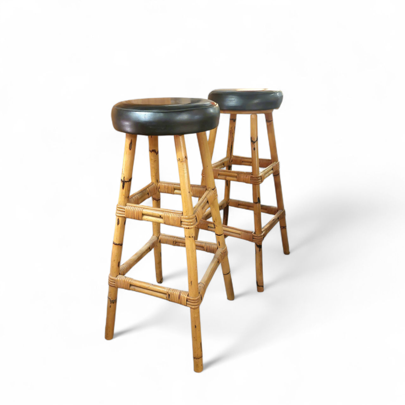 F 394 JC Bamboo bar Tiki style and 2 stools,  1950s 