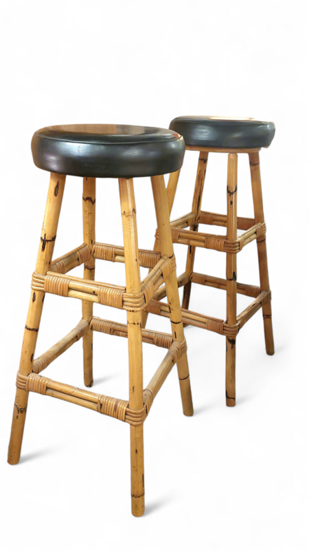 F 394 JC Bamboo bar Tiki style and 2 stools,  1950s 