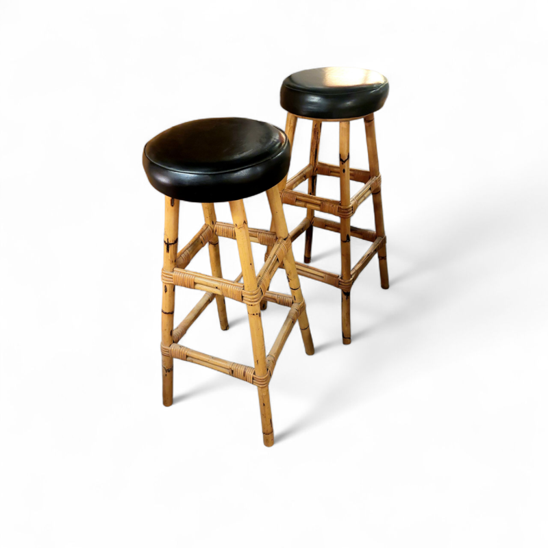 F 394 JC Bamboo bar Tiki style and 2 stools,  1950s 