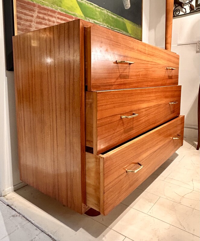 F 401 AS Three-drawer chest of drawers, Maison De Coene Frères, model “ Therese Mubangu”, Zebrano and sycamore wood, Belgium 1952