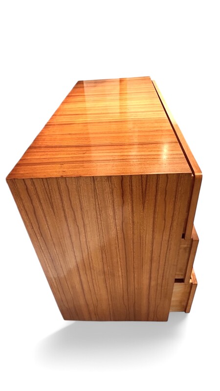 F 401 AS Three-drawer chest of drawers, Maison De Coene Frères, model “ Therese Mubangu”, Zebrano and sycamore wood, Belgium 1952